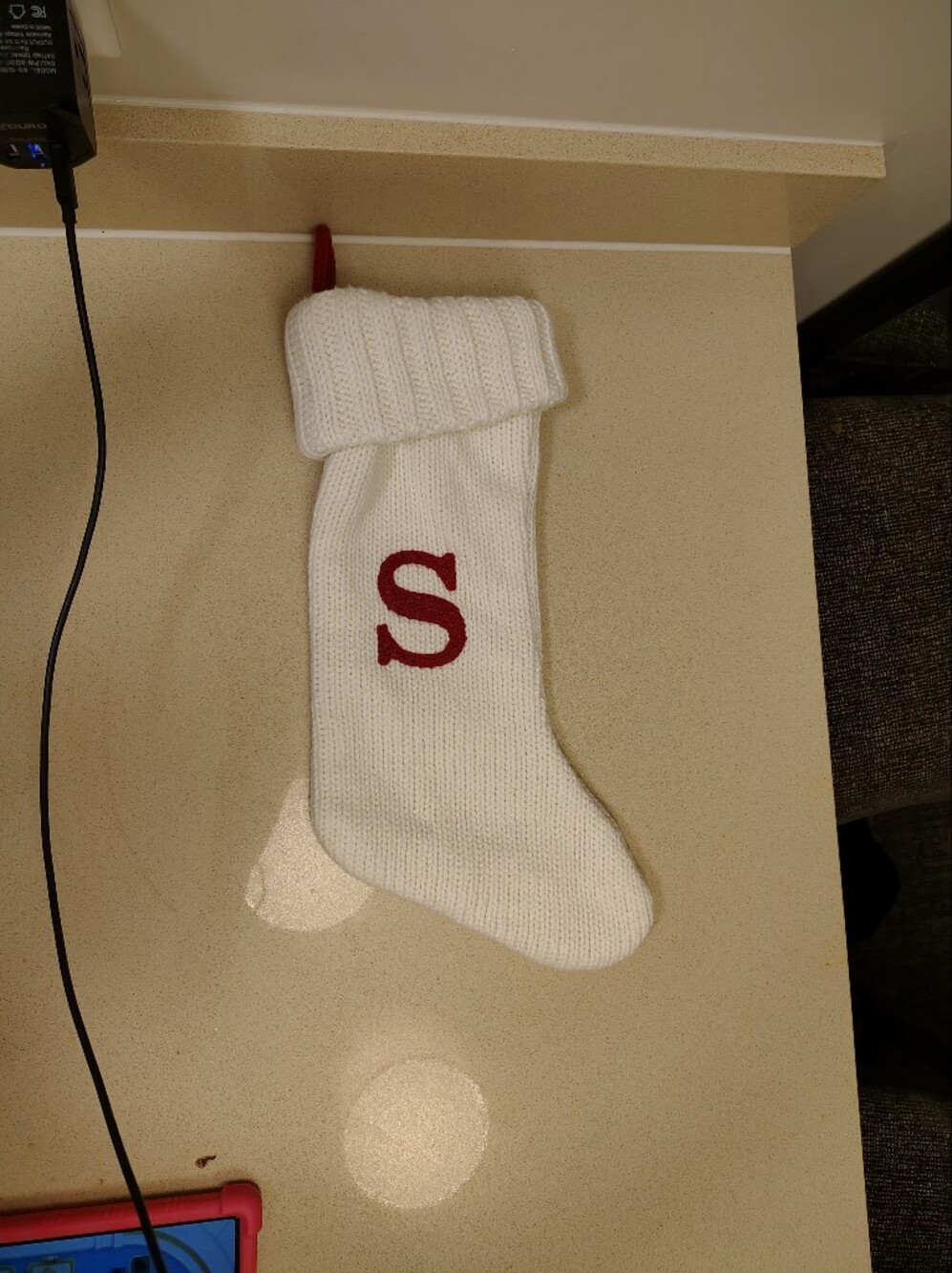 White Christmas Stocking with Red S Full Size Monogram Decorations Holidays